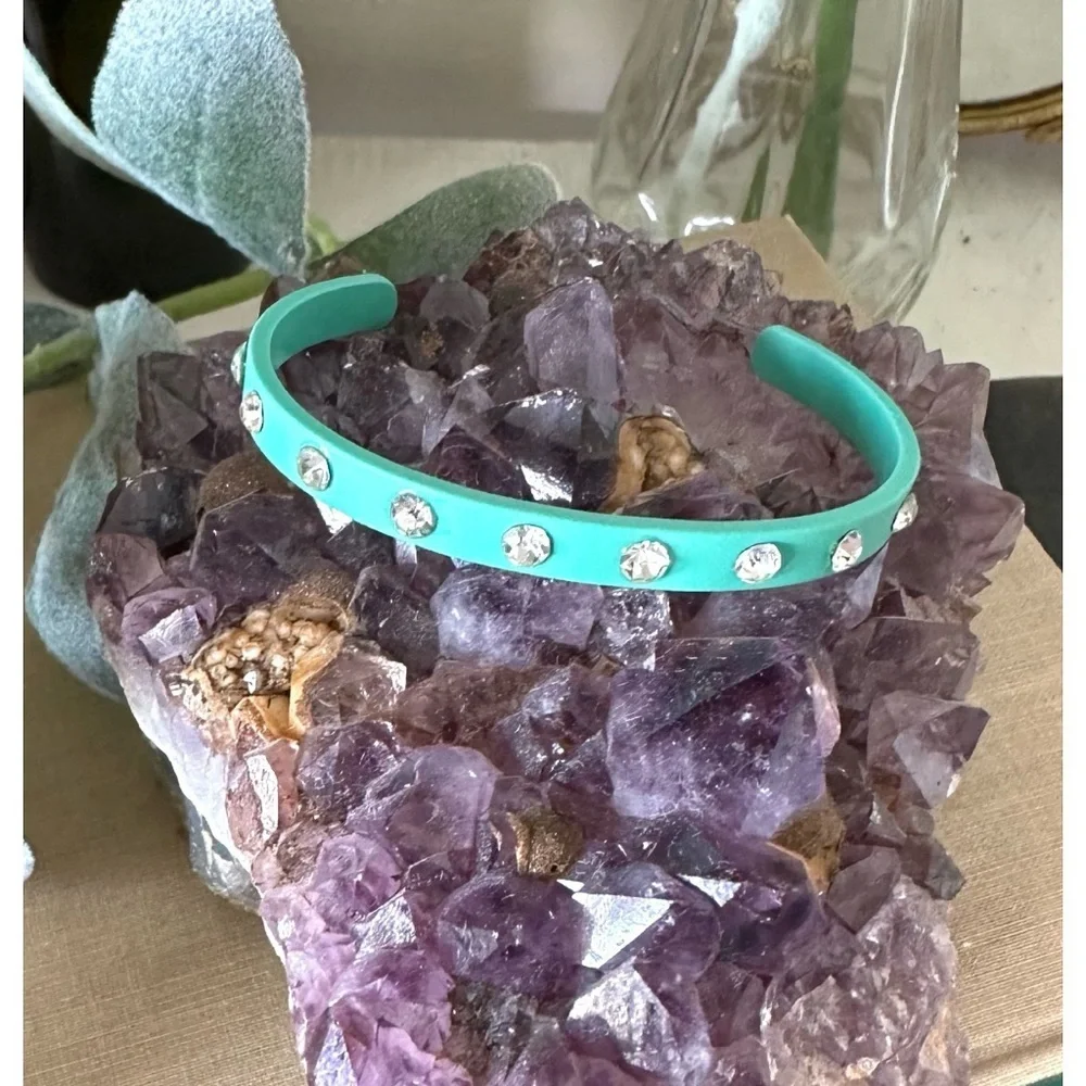 Rhinestone embellished turquoise cuff bracelet